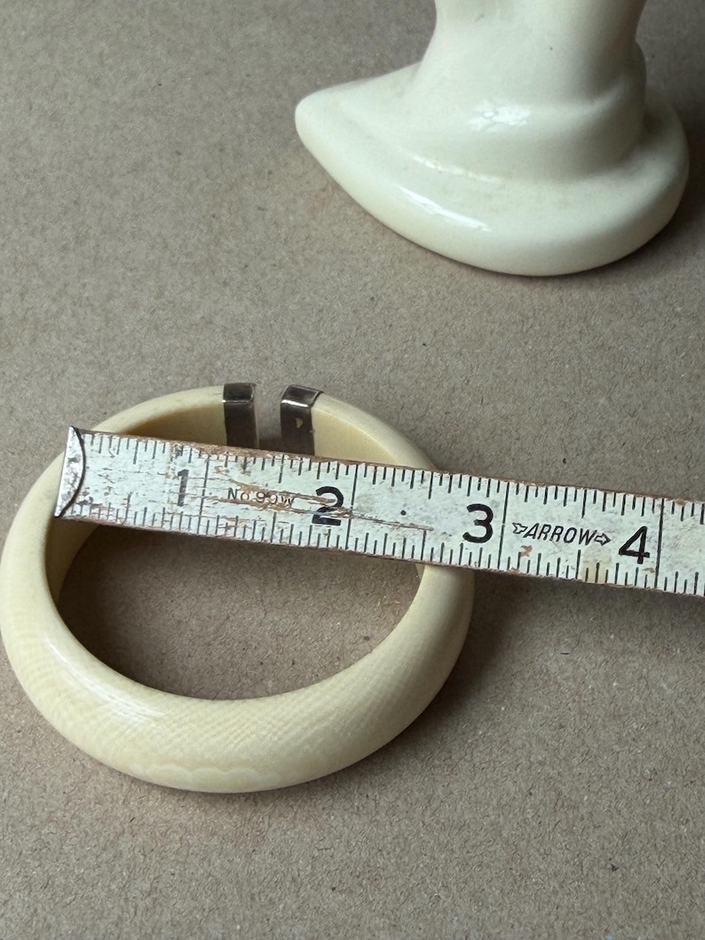 Vintage Carved Bone Bracelet Collection, Asian Motif Panel Cuff, Minimalist Silver Detail Bangle image 12