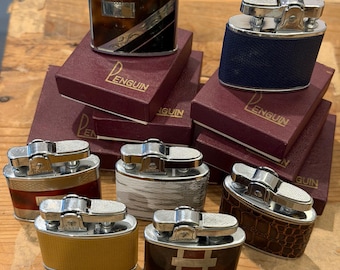 Penguin 1950s Japanese "Whirlwind" Superlative Lighters, 7 Styles, New Old Stock w/ Boxes