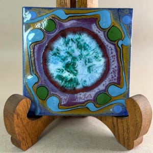 Vintage 1970s Mid Century Studio Pottery Tile, Vibrant Melted Glass Glaze Trivet