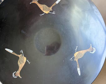 Couroc of Monterey Roadrunner Serving Bowl MCM Inlaid Phenolic Resin Art
