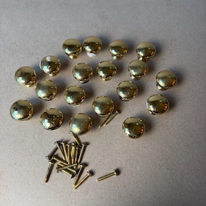 Vintage Brass Drawer Knobs Lot of 17 Round Shiny Cabinet Pulls With Screws