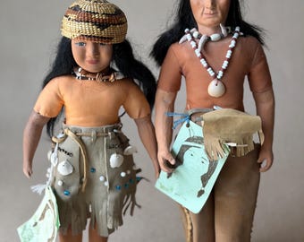 Rogue River Indian Bisque Dolls by Gladys Knowles, "Bear Claw" and Tu-tut-ni Woman