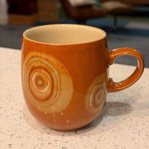 Denby Fire Chili Stoneware Mug Vibrant Modern Vintage England Swirl Pattern Coffee Cup