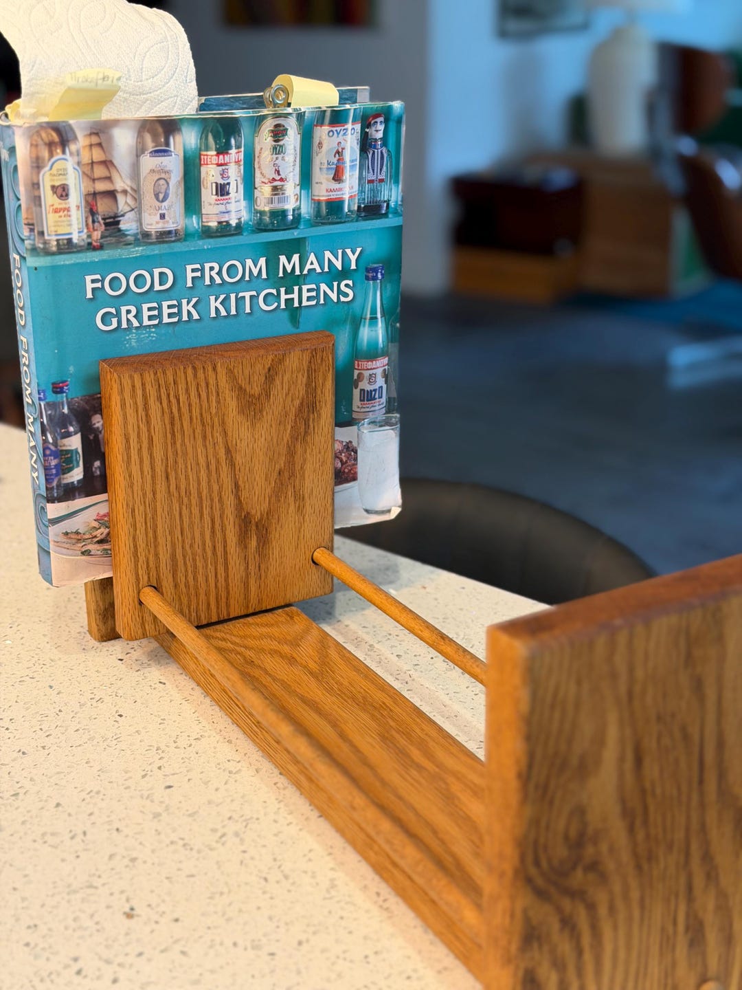 Colorful Cookbook Rack Vintage Solid Oak Cookbook Stand, Handcrafted Rustic Kitchen Display ...