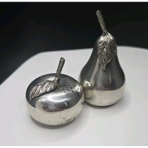 Vintage Kirk Stieff Pewter Apple & Pear Salt And Pepper Shakers Set