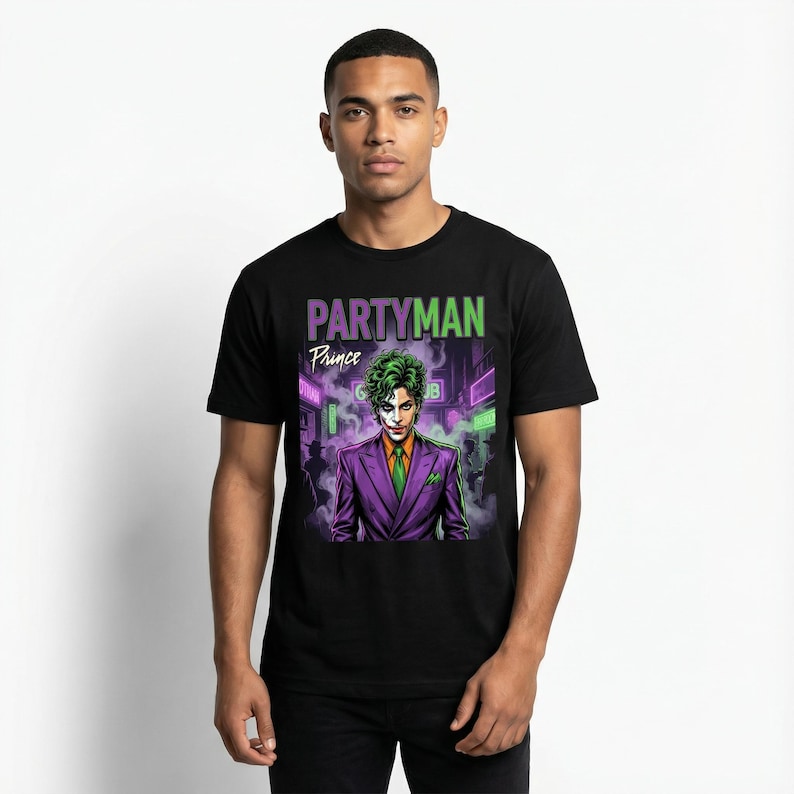 Prince Partyman Gotham-shirt Joker-stijl T-shirt afbeelding 2