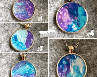 Hydro blau silber lila abstrakte Unikate Silber Kette Halskette | handgemachte Flüssigkeit abstrakt Acryl gegossen Schmuck
