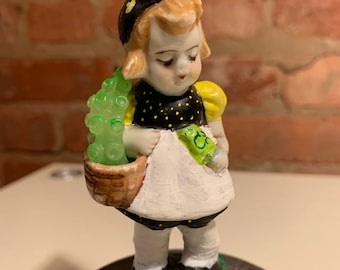 Susie SquidBasket - Altered vintage antique girl figurine; unique OOAK art gift decor tentacles slime demented darling creepy weird
