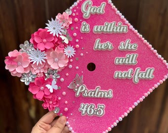 Pink Graduation Cap Topper 2026 | Bible Verse Grad Cap | Senior Photo Prop| Ready To Ship Grad Cap Topper| Handmade Graduation Cap Topper