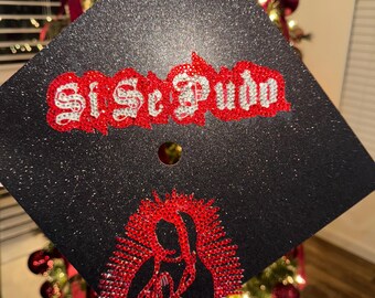 Si Se Pudo Graduation Topper| Virgencita Partial Rhinestone Grad Cap Topper| Graduation Gift| Senior Photo Prop| Ready to Ship Grad Cap