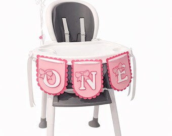 Girl 1st Birthday High Chair Banner | Pink Bow Decor| Birthday Banner | Custom Birthday Banner| Girl Birthday Decoration