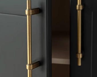 Antique Brass Cabinet Handles, Vintage Solid Brass Door Pulls, Antique Gold Kitchen Pulls, Aged Brass Drawer Handles, Cabinet Hardware
