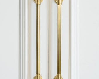 Moderne Schrankgriffe, Geriffelte Stangengriffe, Runde Basis Satin Messing Griffe, Art Deco Küchenknäufe, Gebürstete Messinggriffe,Gold Schrankbeschläge