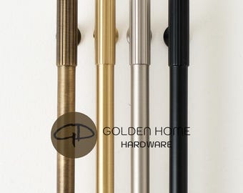 Solid Brass Linear Cabinet Handles, Minimalist Textured Bar Pulls with Round Base for Kitchen, Wardrobe, Built-in Custom Cabinet