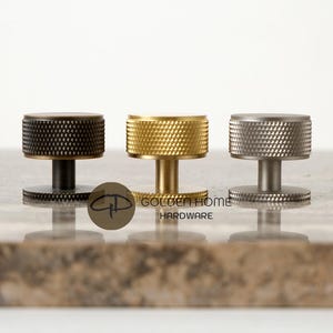 Solid Brass Knurled Cabinet Knobs, Antique Gold Kitchen Drawer Knobs, Nickel Cabinet Knobs, Premium Brass Cabinet Hardware