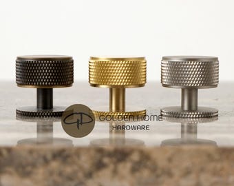 Solid Brass Knurled Cabinet Knobs, Antique Gold Kitchen Drawer Knobs, Nickel Cabinet Knobs, Premium Brass Cabinet Hardware