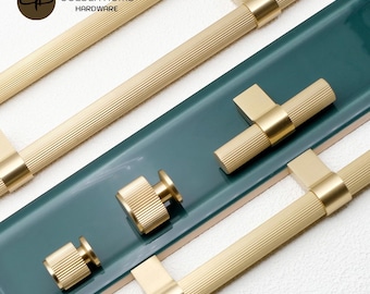 Lineare Knäufe aus massivem Messing, minimalistische Schrankbeschläge, Küchengriffe aus Satin-Messing, Garderobengriffe aus Gold, High-End-Beschläge