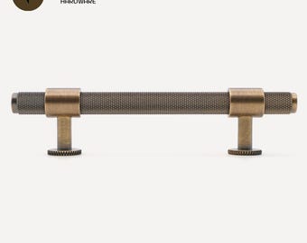 Antique Brass Knurled Cabinet Pulls: Modern Industrial Kitchen Hardware