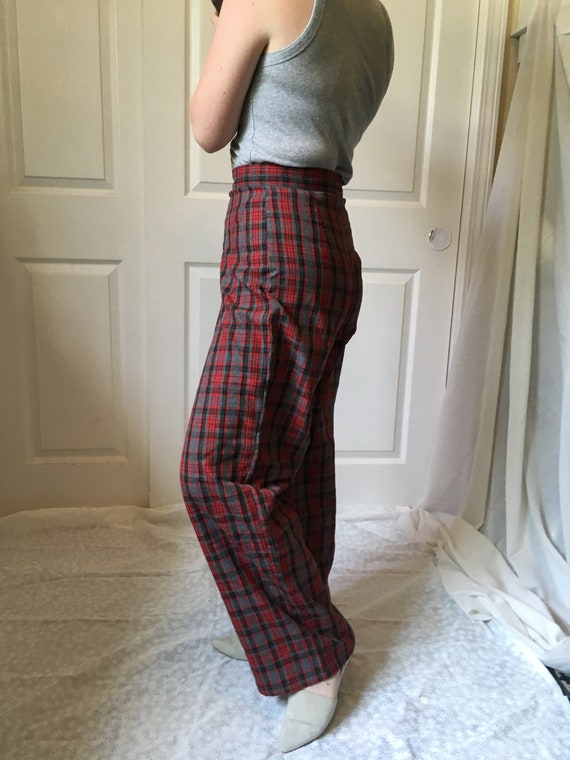 1970s High Waisted Plaid Tartan Pants - image 3