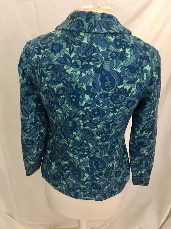 1960s Paisley Print Wool Blazer shades of Aqua & … - image 3