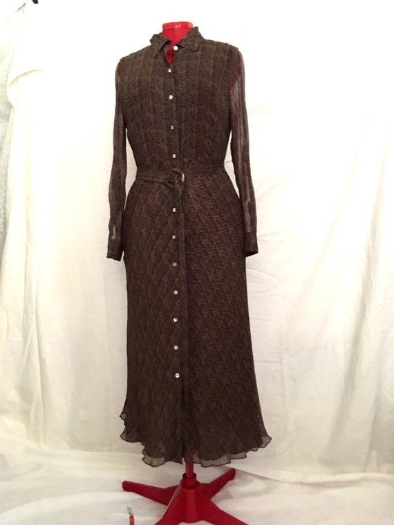 Silk Dress Charter Club 1990s Brown Print Long Sl… - image 5