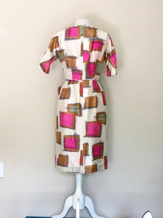 1950s 60s Silk Print Dress - image 4