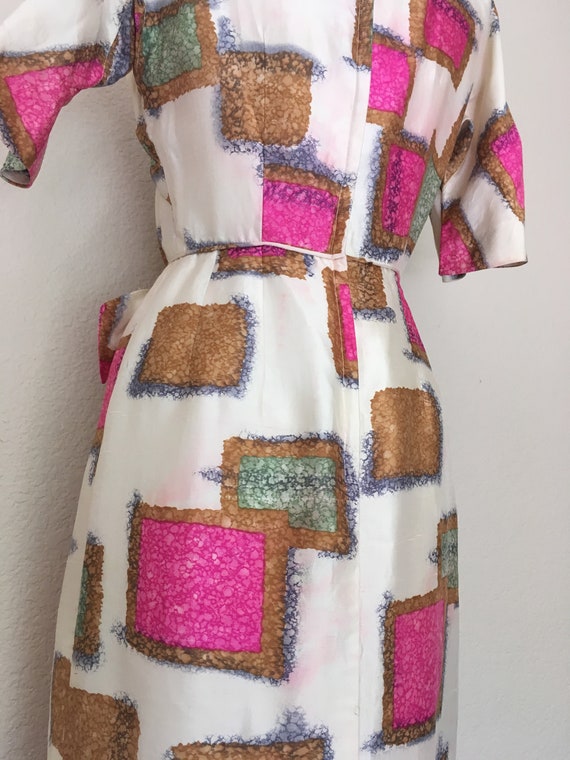 1950s 60s Silk Print Dress - image 7