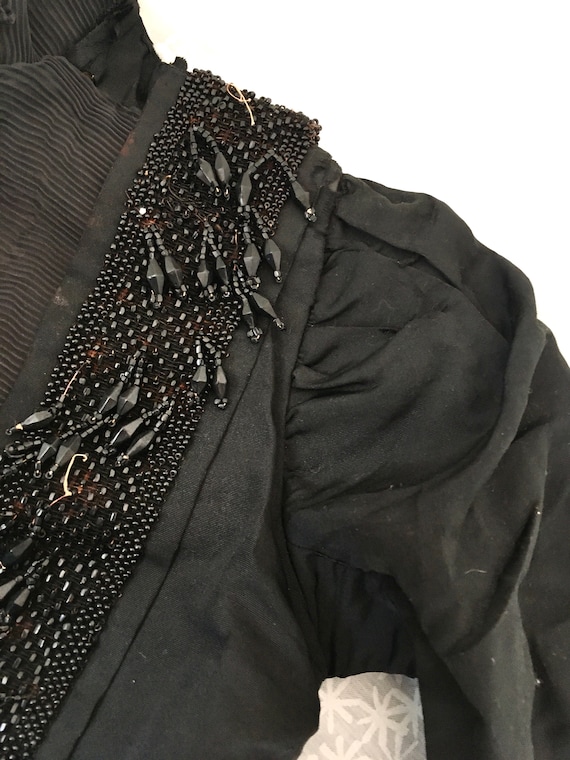 Antique Victorian Black Beaded Boned Blouse 1900s - image 7