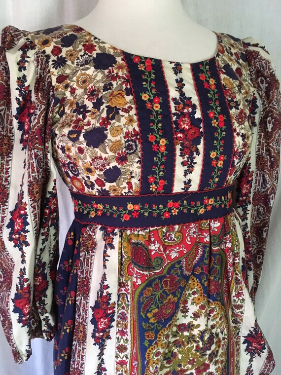 1960s Boho Hippie Maxi Prairie Long Dress Size Ex… - image 2