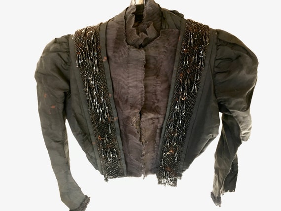 Antique Victorian Black Beaded Boned Blouse 1900s - image 1