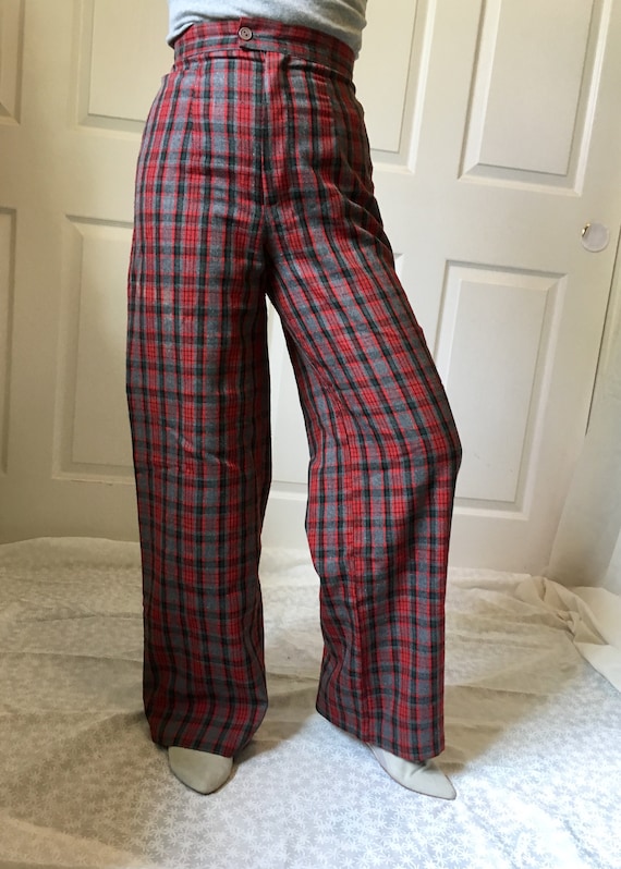 1970s High Waisted Plaid Tartan Pants - image 6