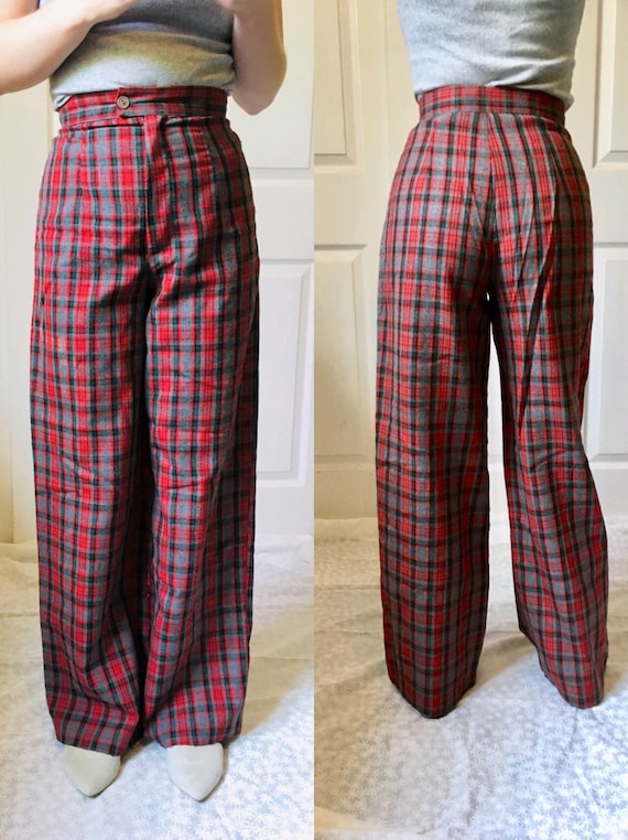 1970s High Waisted Plaid Tartan Pants