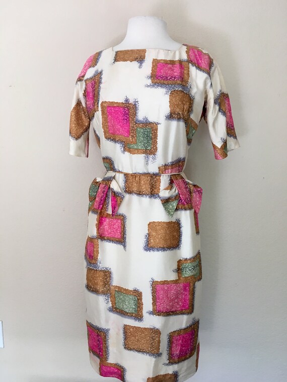 1950s 60s Silk Print Dress - image 5