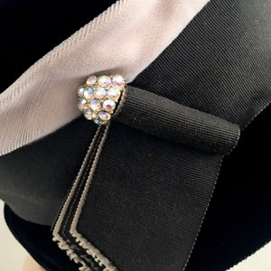 1950-60s Black Velvet Womens Hat Ribbon Band with Rhinestone flourish