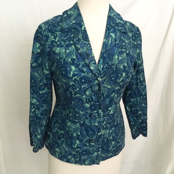 1960s Paisley Print Wool Blazer shades of Aqua & Blue