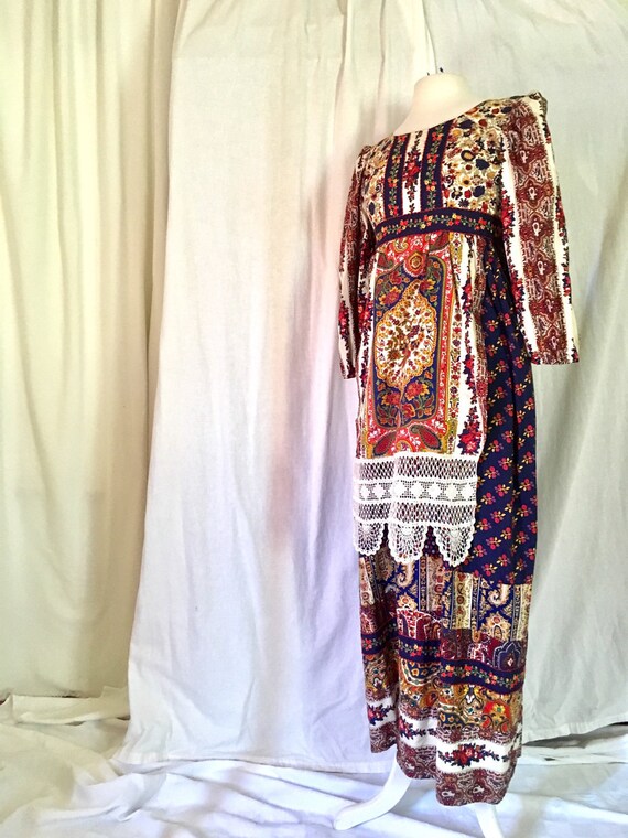 1960s Boho Hippie Maxi Prairie Long Dress Size Ex… - image 4