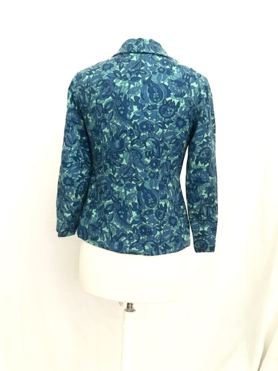 1960s Paisley Print Wool Blazer shades of Aqua & … - image 6