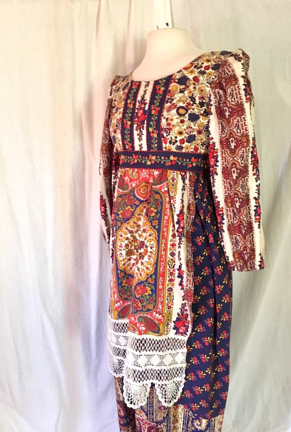 1960s Boho Hippie Maxi Prairie Long Dress Size Extra Small Etsy