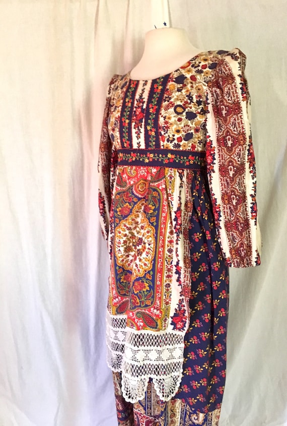 1960s Boho Hippie Maxi Prairie Long Dress Size Ext