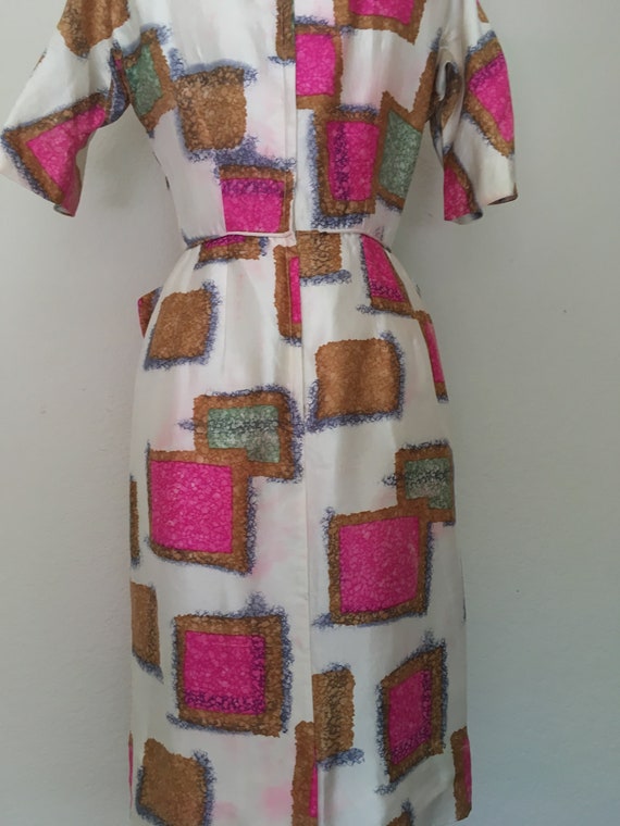 1950s 60s Silk Print Dress - image 6