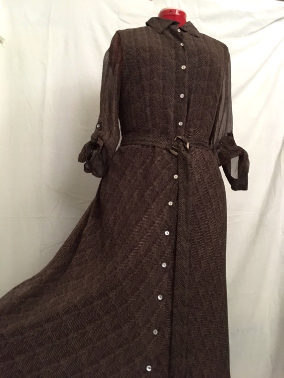 Silk Dress Charter Club 1990s Brown Print Long Sl… - image 3