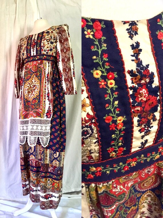 1960s Boho Hippie Maxi Prairie Long Dress Size Ex… - image 3