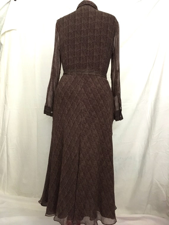 Silk Dress Charter Club 1990s Brown Print Long Sl… - image 2