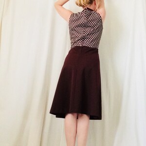 Conjunto de dos piezas de vestido de los años 60 y 70 con lunares marrones y blancos, talla mediana imagen 10