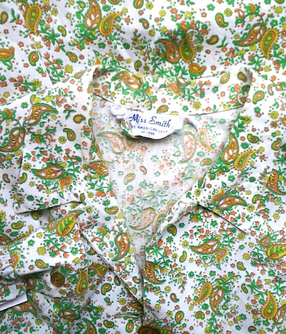 Happy Citrus Colors 1960s Cotton Paisley Print Wo… - image 5