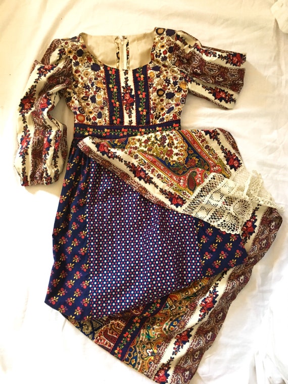 1960s Boho Hippie Maxi Prairie Long Dress Size Ex… - image 8