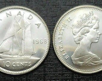 1968年カナダ10セント硬貨エリザベス2世 - ブルーノーズ船 - Etsy 日本