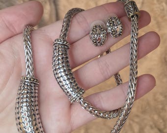 Set aus Collier, Armband und Ohrstecker in Silberfarbe