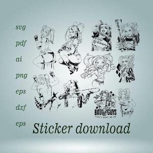 Harley quinn stcker design vector pdf svg eps dxf png