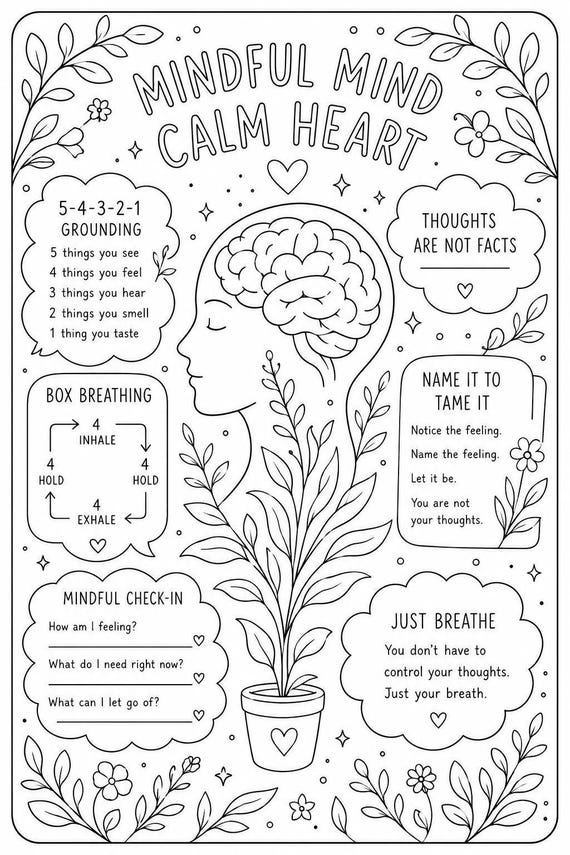 Mindfulness Coloring Page Printable PDF for Anxiety Relief
